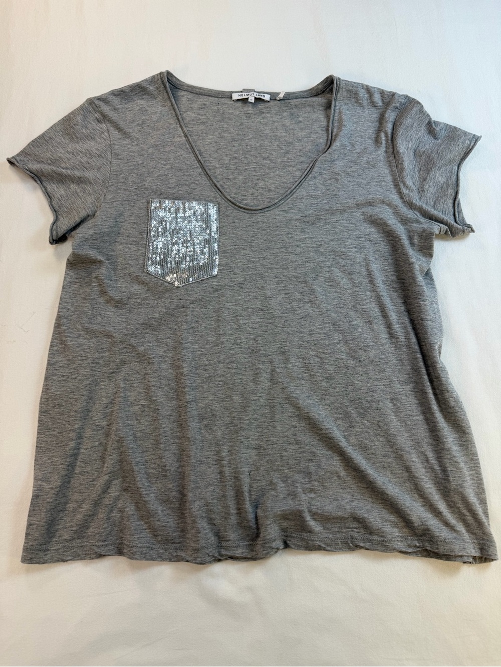 Helmut Lang Scoop Neck Cotton Cashmere Blend Tee Size Medium